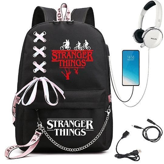 Stranger Things Hellfire Club Large-capacity School Bag Usb Charging Backpack Black 12