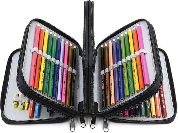 72 Slots 4-layer Zipper Pencil Case With Handle Strap, Oxford Fabric grey