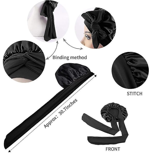 Silke Bonnet Satin Bonnet Til Søvn Bonnet Med Bånd Nat Hætte rose red