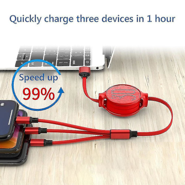 3-i-1 Udtrækkelig Micro Usb Type-c 3a Hurtig Opladerkabel Til Iphone Android Green