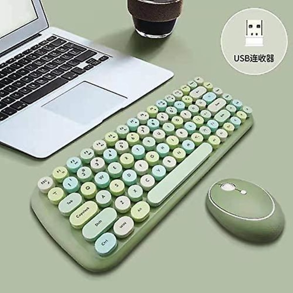 Mini Wireless Keyboard 2.4g Usb Keyboard And Mouse Set, Round Keycap, Multi-color Cute Girly Keyboard... (green)