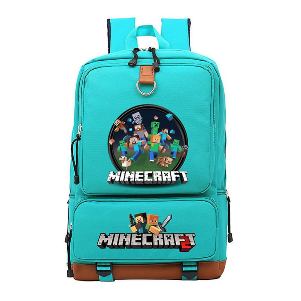 Minecraft youth school waterproof Backpack Cyan