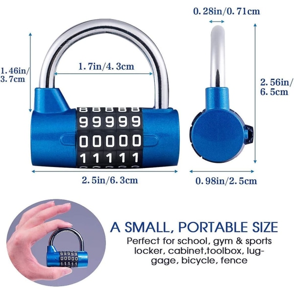 5-digit Combination Lock Padlock, Combination Lock, Resettable For School, Gym, Case, Toolbox, Fence, Cabinet, Etc. - Red And Black (2 Pack, Blue)