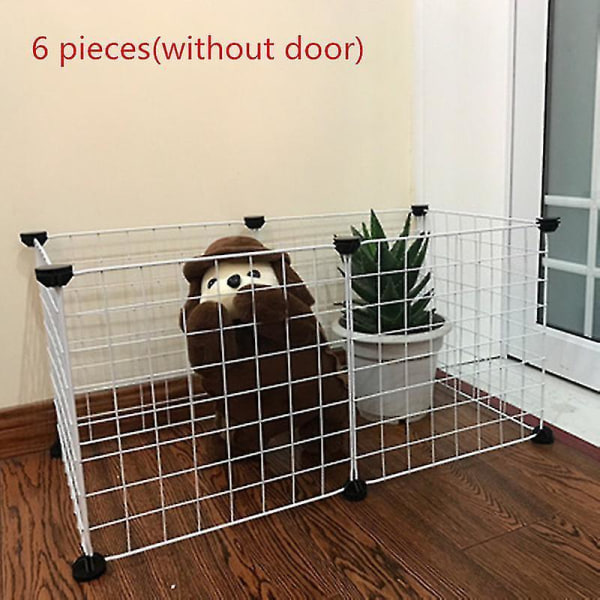 Foldable Pet Playpen Iron Fence Puppy Kennel House Exercise Training Puppy Kitten Space Dogs Supplies Rabbits Guinea Pig Cage Black with door 6pcs