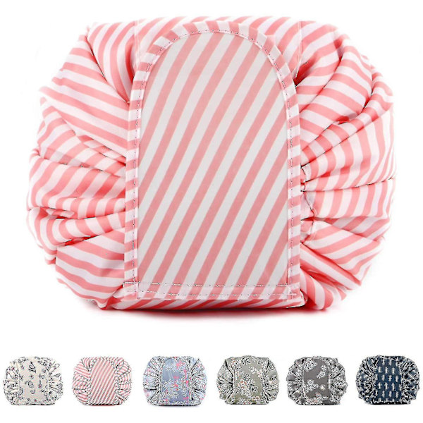 Large Capacity Lazy Makeup Toiletry Bag Drawstring Portable Travel Casual Waterproof Quick Pack Magic Makeup Storage Bag For Women Girls pink and white