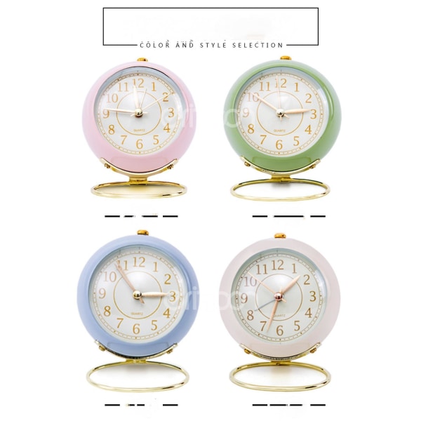 Battery Operated Alarm Clock With Round Shape Metal Case,no Ticking Analog Quartz, Simple Operation For Bedroom/travel/desk/kidspink