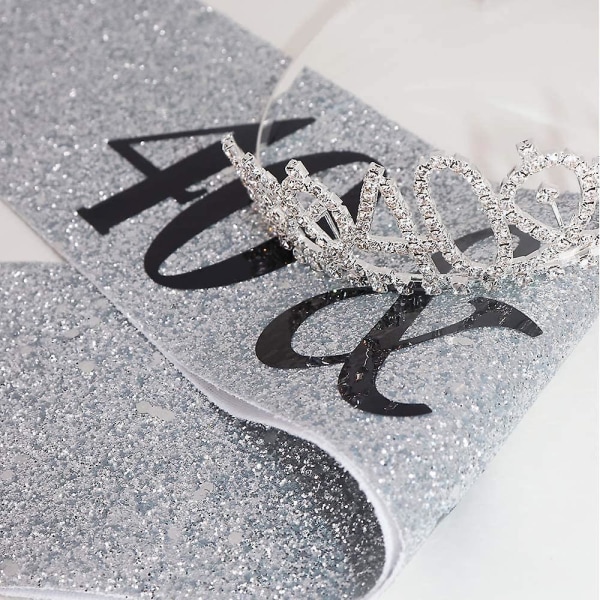 "40 And Fabulous" Sash & Rhinestone Tiara Set - 40th Birthday Gifts 40 Birthday Sash For Women Birthday Party Favors (glitter Silver/black)