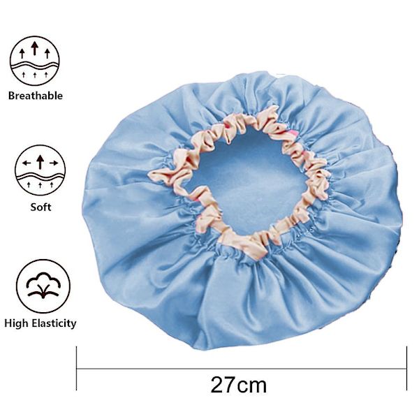 3-pak Satin Silke Bonnet Sleep Cap Ekstra Stor Jumbo Dag- og Nat-hue Blue