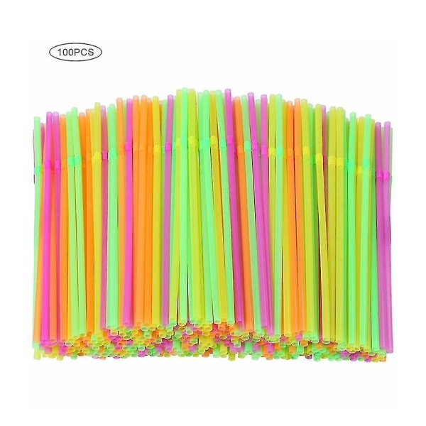 100pcs Fluorescent Plastic Bendable Drinking Straws Disposable Beverage Straws Wedding Decor Mixed Colors A