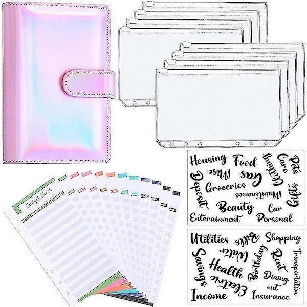 A6 Binder Budget Planner Notebook Covers Folder Size 6 Hole Pockets Plastic Zipper Money Saving Envelope Pink Laser