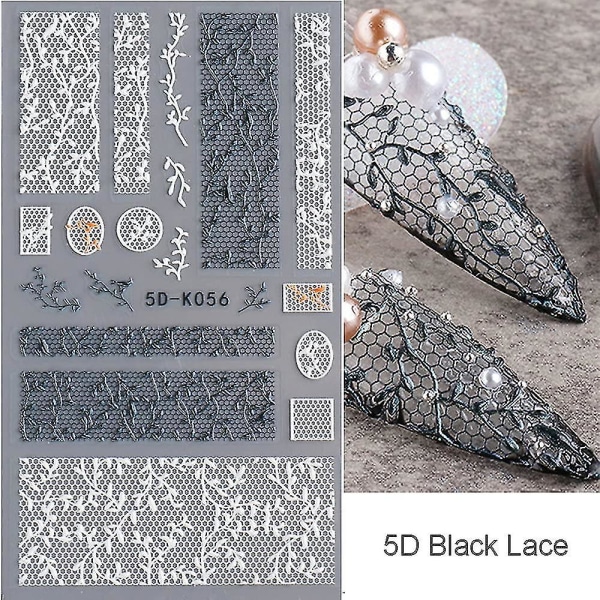 5d Baroque Lace Nail Art Sticker Decals Classical Engraving Nail Art Supplies Self-adhesive Nail Art Decoration Accessories Elegant Black And White La