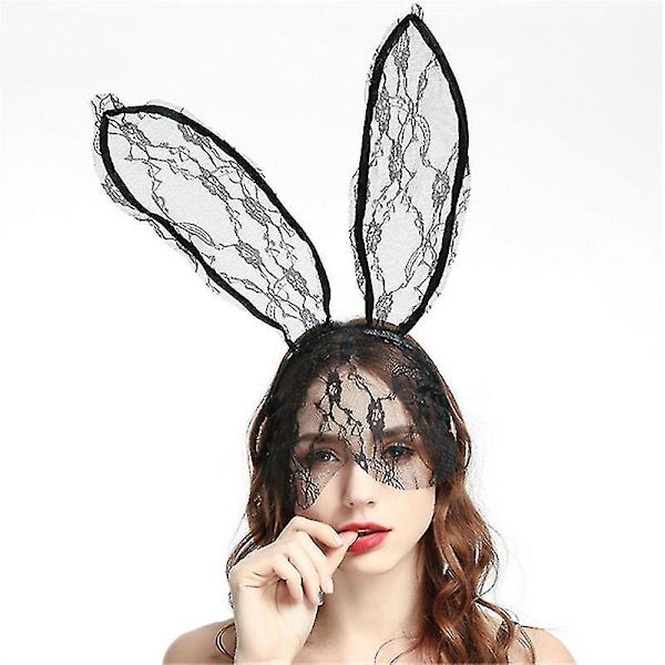Black Rabbit Ears Lace Headband Rabbit Ears Headband Party Decoration Headwear Prom Cosplay black