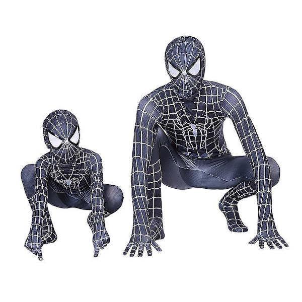 Kids Boy Spiderman Cosplay Suit Black Spider-man Costume Zentai Bodysuit Superhero Jumpsuit For Adults Kids-XL-140cm