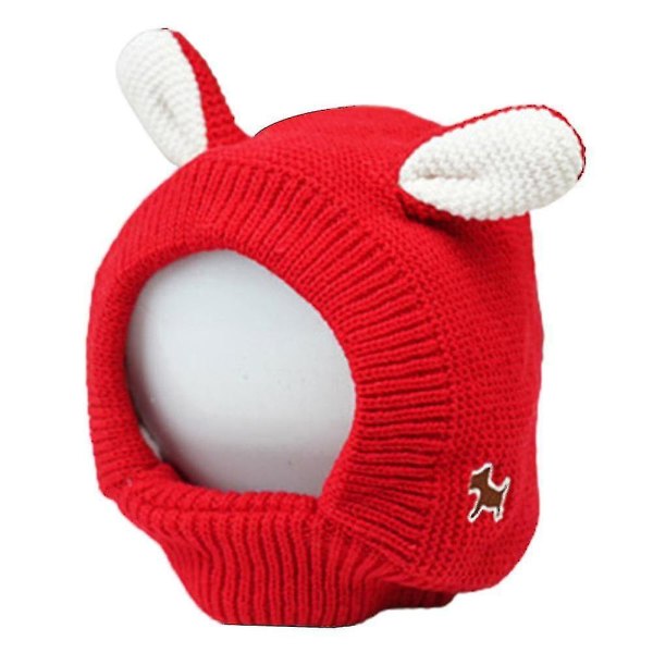 Pet Dog Knit Beanie Hat Head Cover Rabbit Ear Warm Puppy Cap Red