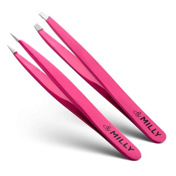 Tweezers Set - Precision Tweezers - Slant And Pointed Tweezers - Tweezers For Eyebrows - Stainless Steel Tweezer Kit - Tweezers For Ingrown Hair Facia Pink