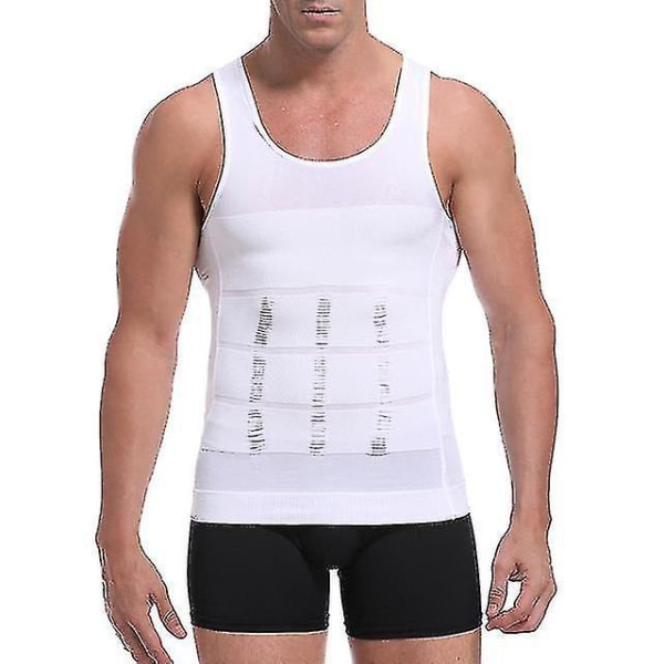 Men Gynecomastia Compression Shirt Waist Trainer Slimming Underwear Body Shaper Belly Control Slim Undershirt Posture Fitness White S