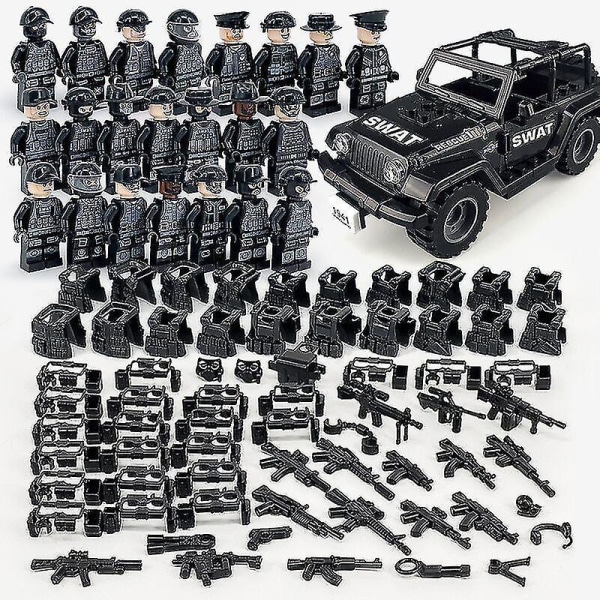 Military Building Blocks Series Black Special Police And Off-road Vehicle Set Small Particles Assembled Minifigure Toy