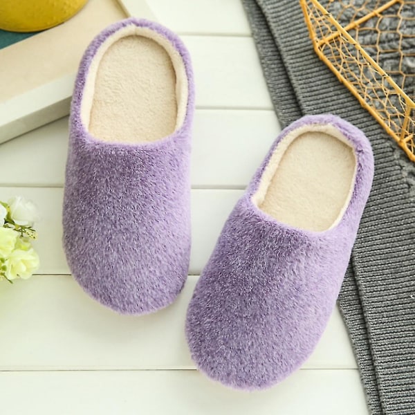 Plush Fleece Indoor Slippers Winter Shoes For Women Purple 36-37