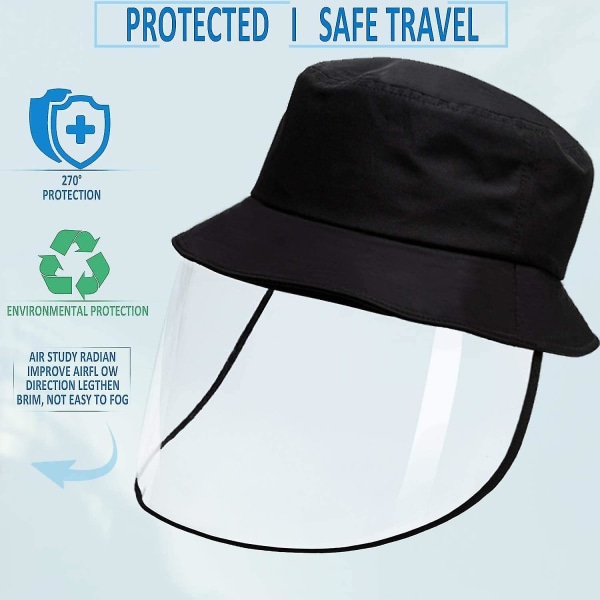 Children Face Shields Dustproof Fisherman Sun Hat Face Protective Cover Bucket Cap Black