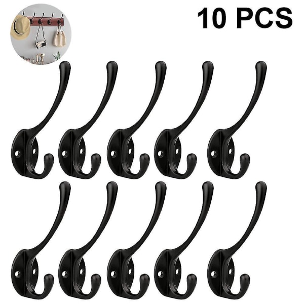 10 Pack Rustic Coat Hooks Wall Mounted Heavy Duty Double Hooks Retro Black