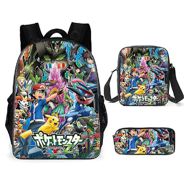 3pcs Pokmon Schoolbag Pikaqiu Backpack Polyester Comfortable Lightening Children's Bag 27