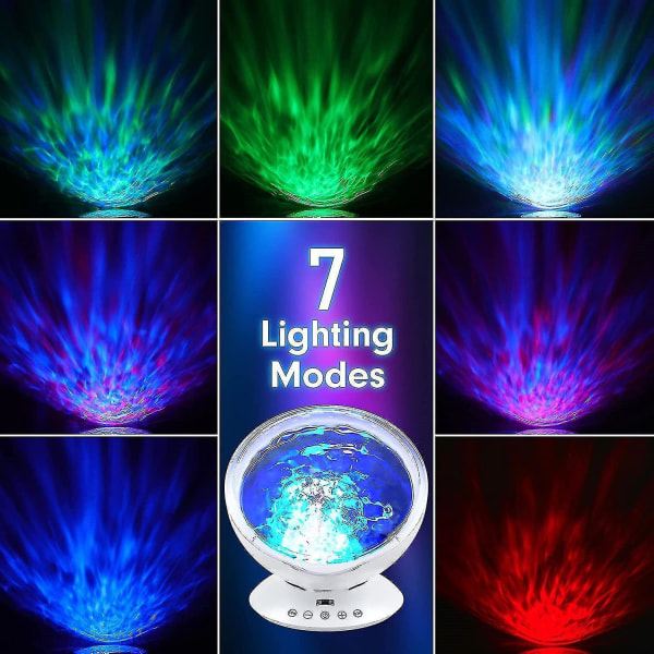 7 Modes Remote Control LED Ocean Projection Lamp Speaker Built-in Music Player (white)
