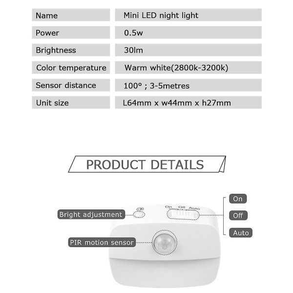 Motion Sensor Led Night Light Battery Powered Indoor Closet Cabinet Wall Ca white