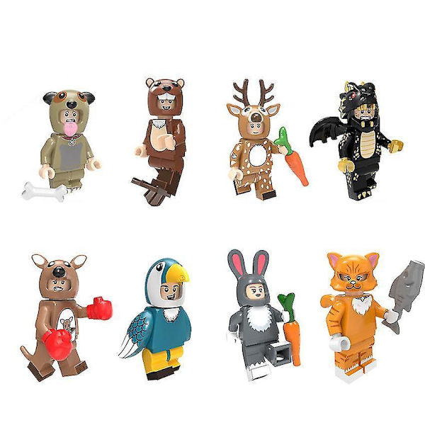 8 Pieces Of Animal Cartoon Series Cats, Kangaroos And Rabbits Assembling Building Blocks Minifigures