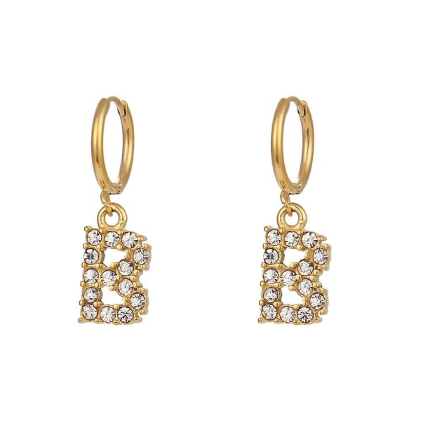 2022 New Stainless Steel 3a Zircon Clear Crystal Letter Charm Hoop Earrings Delicated 18k Gold Plated Initial Earring B