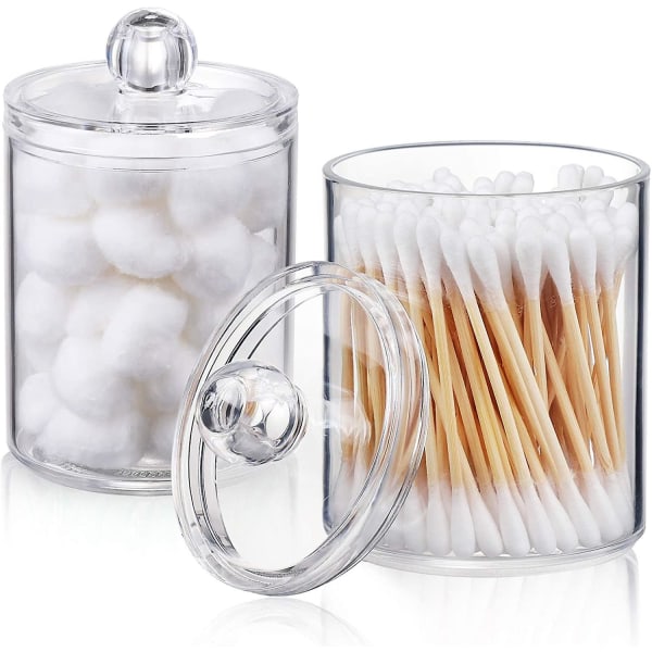 2 Pack Qtip Holder Dispenser For Cotton Ball, Cotton Swab, Cotton Round Pads, Floss - 10 Oz Clear Plastic Apothecary Jar Set