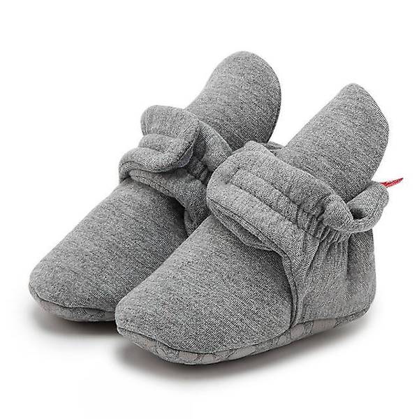 Baby Unisex Baby Booties, Organic Cotton Adjustable Infant Shoes Dark Grey 11cm