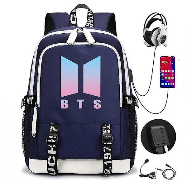 Bts Backpack Usb Rechargeable Backpack Large Capacity Student School Bag Color-4