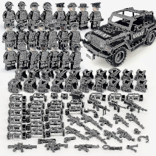 Military Building Blocks Series Black Swat And Off-road Vehicle Set Small Particles Children's Toys