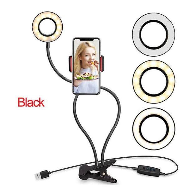 Mobile Phone Live Holder Lazy Bracket Desk Lamp LED Selfie Ring Light Flexible For Youtube Black