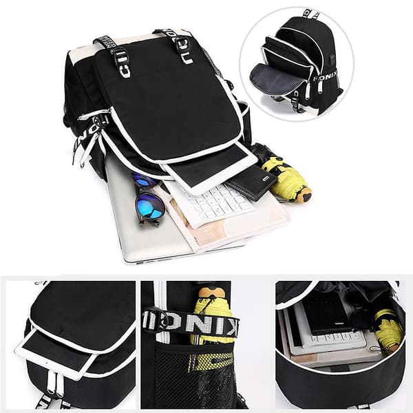 Stranger Things Backpack USB Rechargeable Backpack Student School Bag black