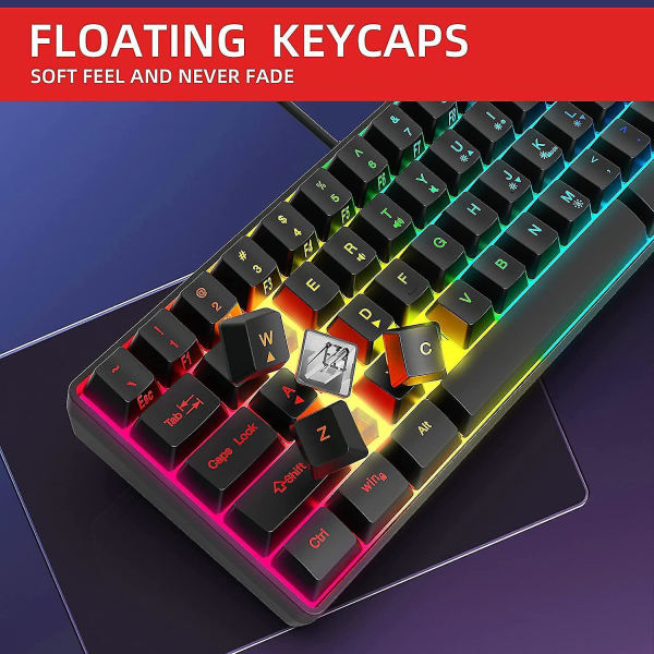 Fong 60% Wired Gaming Keyboard, Rgb Backlit Ultra-compact Mini Keyboard, Waterproof Mini Compact 61 Keys Keyboard For