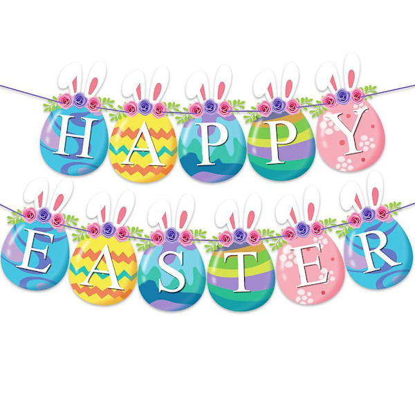 Easter Pull Flag Latex Balloons Set Egg Bunny Print Paper Banner Happy Easter Decoration C