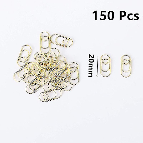 150 Pcs Small Paper Clips, Heart Shaped Paper Clips, Bookmark Clips For Office And School Gold
