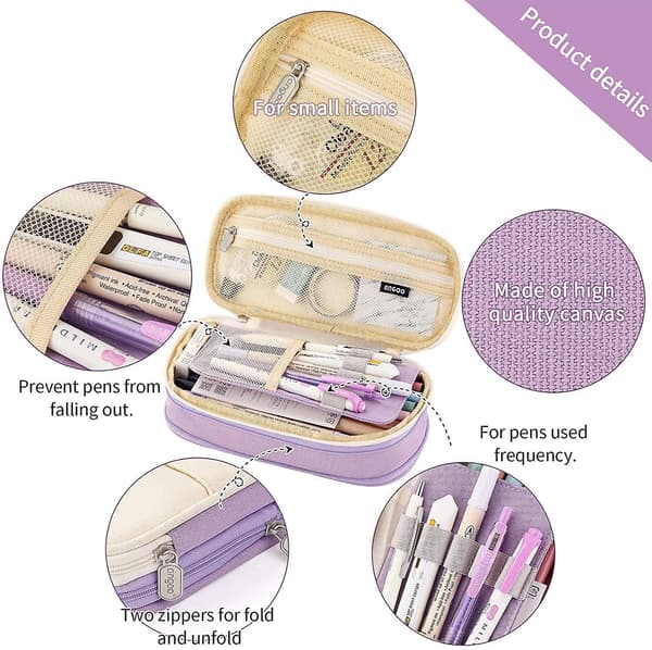 Gemdeck Big Capacity Pencil Pen Case Office College School Purple