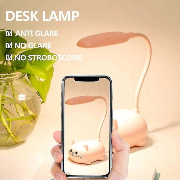 Led Children's Desk Lamp Wireless Charging Eye Protection Lamp Usb Charging Cartoon Toy Lamp (pink)