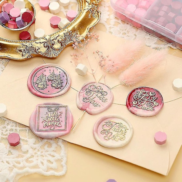 600pcs Sealing Wax Beads, With Tea Candles, Melting Spoon ,stamp, Wax Warmer, Envelopes And Metalli