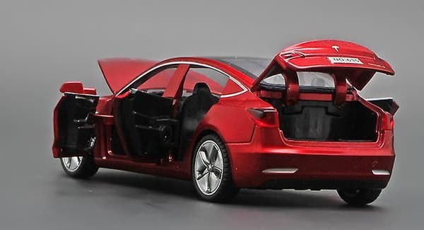 1:32 Tesla Model3 Alloy Model With Light Sound Effect Pull Back Car Model red