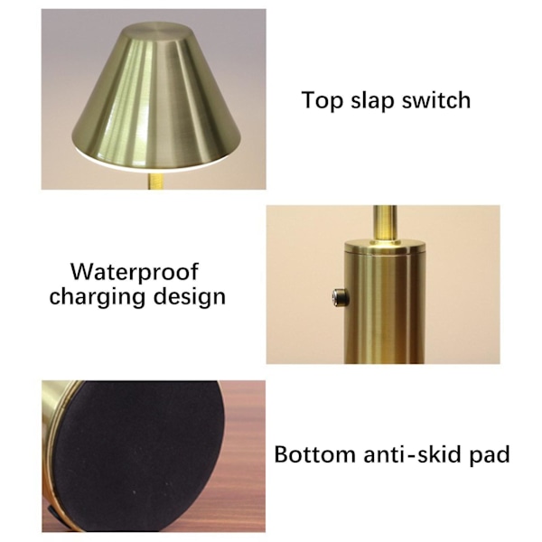 Led Rechargeable Bar Table Lamp Decorative Atmosphere Lamp Three-tone Light Touch Switch Table Lamp Gold