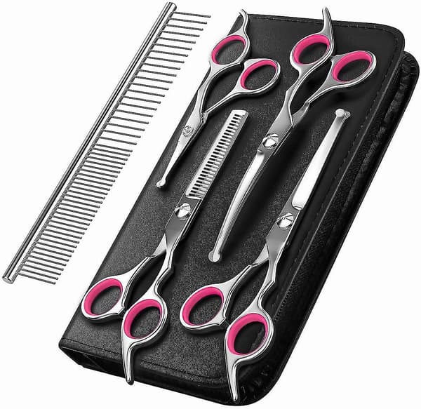 Professional Safety Thinning Clipper Dog Grooming Scissors Kit pink