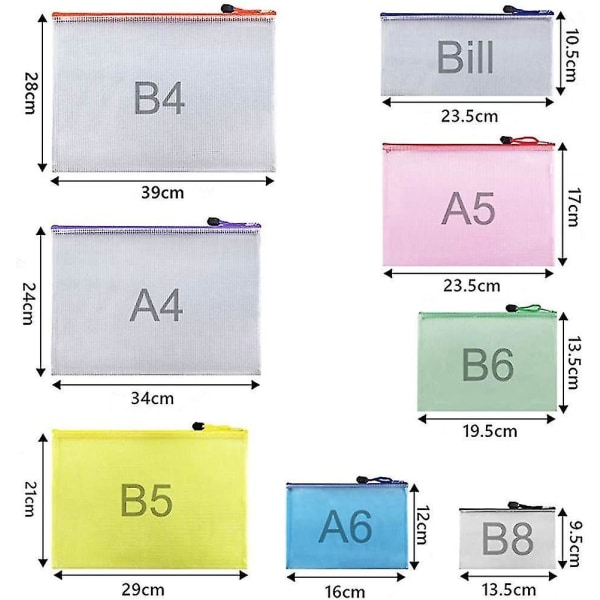 16 Pieces Document Bag Mesh Bag 6 Size Zipper Bag Plastic Zipper