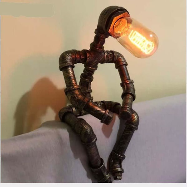 Vintage Retro Robot Lamp Industrial Iron Water Pipes Table Lamp EU Plug Style 1