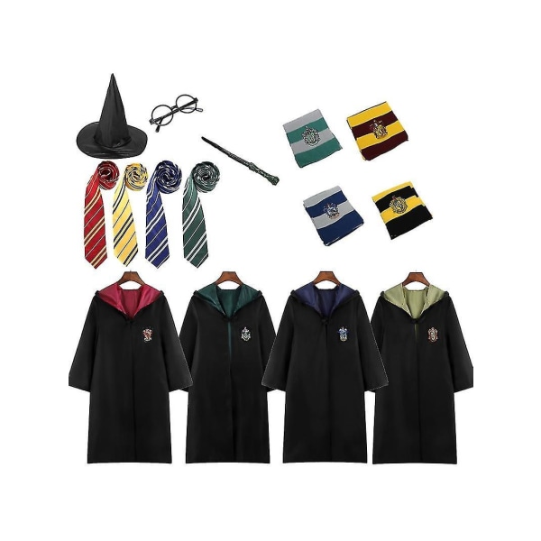 Harry Potter 6pc Set Magic Wizard Cosplay Fancy Dress Cape Cloak Costume Red 155CM
