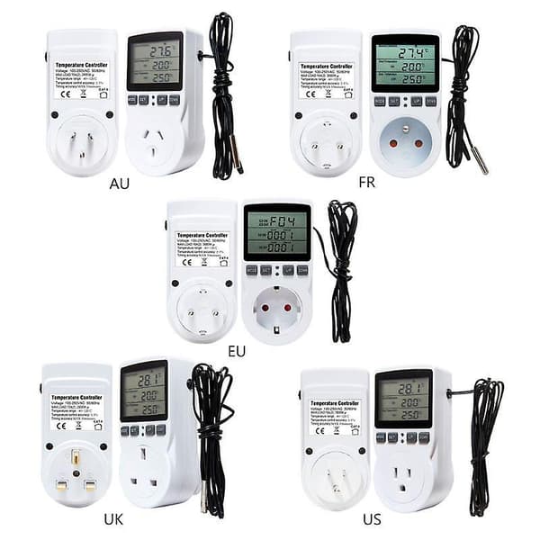 Termostat Digital Temperaturkontroller Stikkontakt M/ Timer Bryter Sensor Probe Varme Kjøling 16a EU