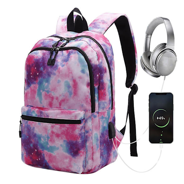 For Galaxy Backpack School College Laptop Usb Charging Port Backpacks For Teenag Pink