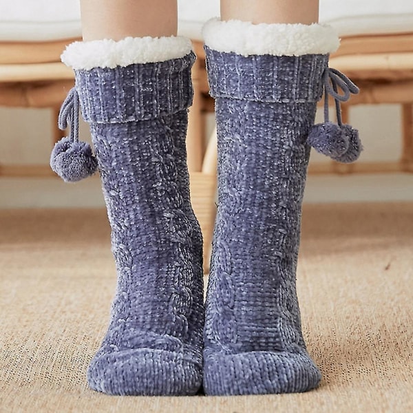 women Thermal Lined Calf Socks Slipper Floor Bed Winter Warmer Sock Blue